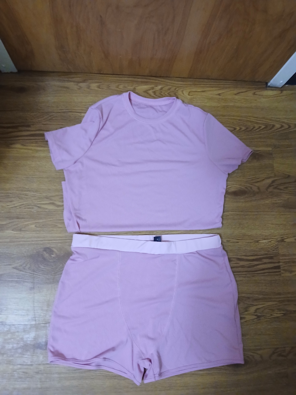 SHEIN Pink Short Sleeve Crop Top and Shorts Sleep Set